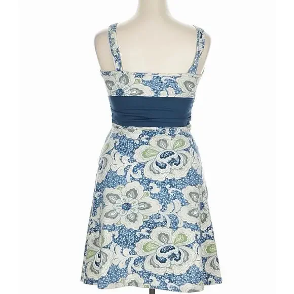 Patagonia Organic cototn Floral Dress XL Blue Green Wrap Bust Retro Boho - Picture 2 of 6